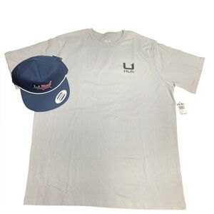 Huk Gray Men's Short Sleeve Tee and USA SnapBack Navy Hat.  NWT. Size M